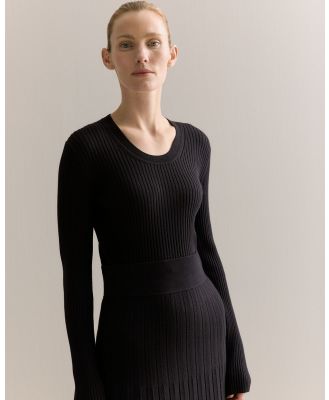 Trenery - Cotton Cashmere Blend Rib Knit Pullover in Black - Jumpers & Cardigans (Black) Cotton Cashmere Blend Rib Knit Pullover in Black