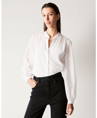 Trenery - Cotton Silk Swiss Dot Blouse in Parchment - Shirts & Polos (White) Cotton Silk Swiss Dot Blouse in Parchment