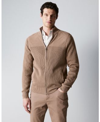Trenery - Cotton Wool Rib Detail Zip Through in Oak - Shirts & Polos (Brown) Cotton Wool Rib Detail Zip Through in Oak