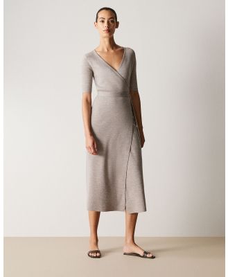 Trenery - Merino Blend Wrap Knit Dress in Cinder - Dresses (Grey) Merino Blend Wrap Knit Dress in Cinder