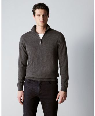 Trenery - Merino Half Zip Knit in Charcoal - Shirts & Polos (Grey) Merino Half Zip Knit in Charcoal