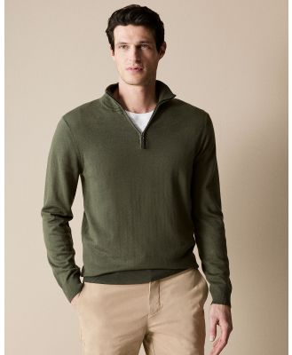 Trenery - Merino Half Zip Knit in Dark Olive - Shirts & Polos (Green) Merino Half Zip Knit in Dark Olive