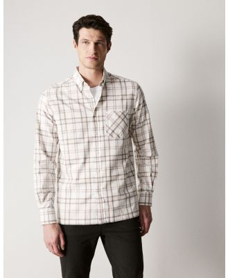 Trenery - Regular Fit Twill Modern Check Shirt in Off White - Shirts & Polos (White) Regular Fit Twill Modern Check Shirt in Off White