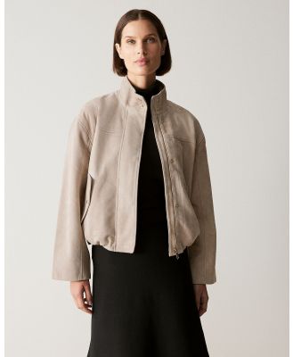 Trenery - Suede Cropped Blouson Jacket in Atmosphere - Coats & Jackets (Grey) Suede Cropped Blouson Jacket in Atmosphere