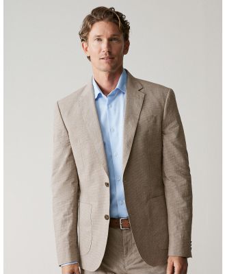 Trenery - Tailored Fit Italian Cotton Linen Check Blazer - Blazers (Brown) Tailored Fit Italian Cotton Linen Check Blazer