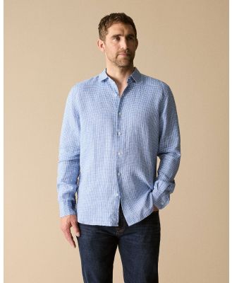 Trenery - Tailored Fit Linen Mini Grid Check Shirt in Mineral Blue - Shirts & Polos (Blue) Tailored Fit Linen Mini Grid Check Shirt in Mineral Blue