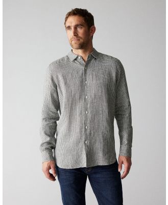 Trenery - Tailored Fit Linen Mini Grid Check Shirt - Shirts & Polos (Green) Tailored Fit Linen Mini Grid Check Shirt