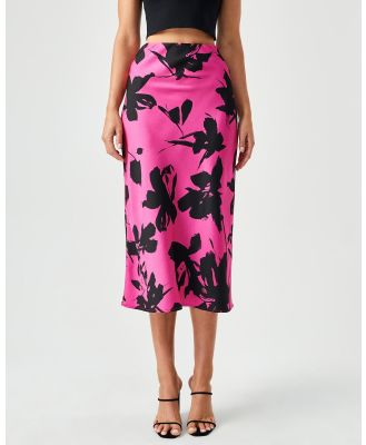 Tussah - Holly Midi Skirt - Skirts (Pink-Black Floral) Holly Midi Skirt