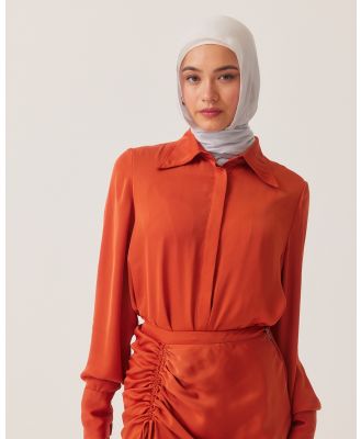 TWIICE - Alaia Orange Satin Blouse - Tops (Orange) Alaia Orange Satin Blouse