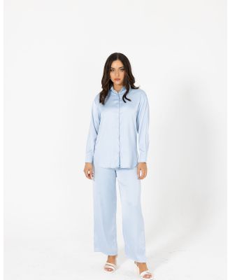TWIICE - Seville Relaxed Satin Shirt - Tops (Sky Blue) Seville Relaxed Satin Shirt