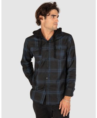 UNIT - Chester Hooded Flannel Shirt - Shirts & Polos (BLUE) Chester Hooded Flannel Shirt