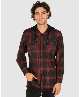 UNIT - Chester Hooded Flannel Shirt - Shirts & Polos (RED) Chester Hooded Flannel Shirt