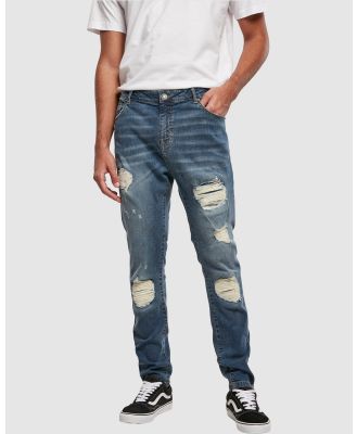 Urban Classics - UC Heavy Destroyed Slim Fit Jeans - Slim (Washed Heavy Blue) UC Heavy Destroyed Slim Fit Jeans