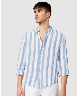 Vacay Swimwear - Blue Stripe Linen Shirt - Casual shirts (Blue Stripe) Blue Stripe Linen Shirt