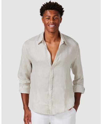 Vacay Swimwear - Brown Stripe Linen Shirt - Casual shirts (Brown Stripe) Brown Stripe Linen Shirt