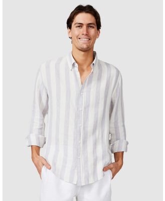 Vacay Swimwear - Grey Stripe Linen Shirt - Casual shirts (Grey Stripe) Grey Stripe Linen Shirt