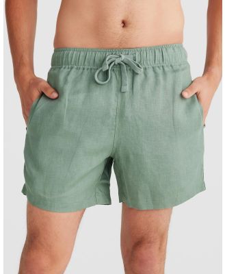 Vacay Swimwear - Khaki Linen Shorts - Shorts (Green) Khaki Linen Shorts