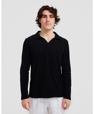 Vacay Swimwear - L S Black Terry Polo - Casual shirts (Black) L-S Black Terry Polo