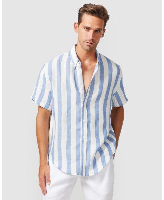 Vacay Swimwear - S S Blue Stripe Linen Shirt - Shirts & Polos (Blue Stripe) S-S Blue Stripe Linen Shirt