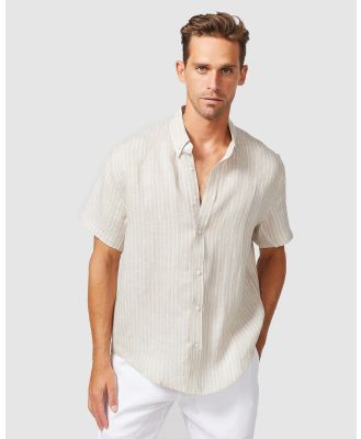 Vacay Swimwear - S S Brown Stripe Linen Shirt - Shirts & Polos (Brown Stripe) S-S Brown Stripe Linen Shirt