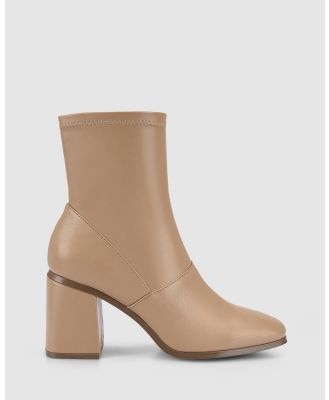 Verali - Lila Ankle Sock Boots - Boots (Dark Camel Stretch) Lila Ankle Sock Boots