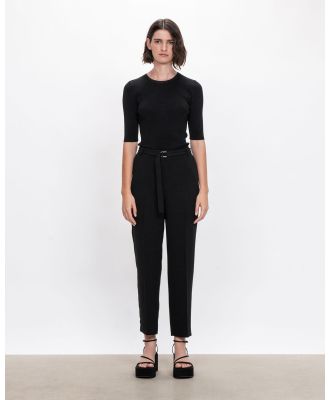Veronika Maine - Double Weave Belted Crop Pant - Pants (990 Black) Double Weave Belted Crop Pant