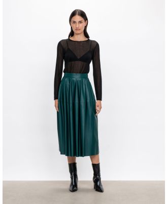 Veronika Maine - Faux Leather Full Skirt - Skirts (337 Deep Green) Faux Leather Full Skirt