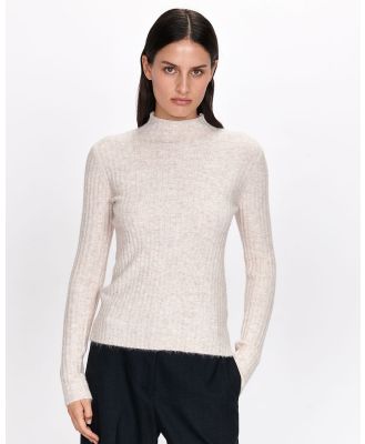 Veronika Maine - Fuzzy Funnel Neck Ribbed Knit - Jumpers & Cardigans (252 Oat Melange) Fuzzy Funnel Neck Ribbed Knit