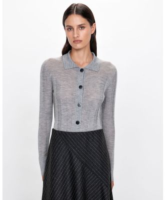 Veronika Maine - Sheer Merino Knit Shirt - Jumpers & Cardigans (900 Light Grey Melange) Sheer Merino Knit Shirt
