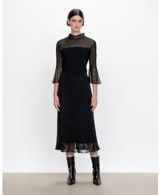 Veronika Maine - Sheer Pleated Knit Skirt - Skirts (990 Black) Sheer Pleated Knit Skirt