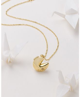 Wanderlust + Co - Fortune Cookie Gold Locket Necklace - Jewellery (Gold) Fortune Cookie Gold Locket Necklace