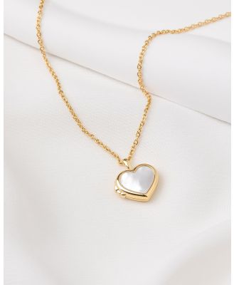 Wanderlust + Co - Heart Mother Of Pearl Gold Locket Necklace - Jewellery (Gold) Heart Mother Of Pearl Gold Locket Necklace