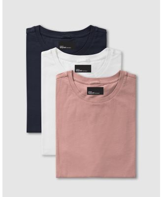 Wayver - The Essential Crew Tee 3 Pack - Short Sleeve T-Shirts (Indigo, White & California Pink) The Essential Crew Tee 3-Pack