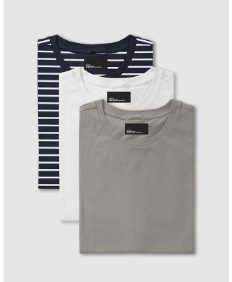 Wayver - The Essential Crew Tee 3 Pack - Short Sleeve T-Shirts (Indigo/White, White & Cement) The Essential Crew Tee 3-Pack