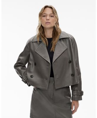 Witchery - Leather Trench Jacket - Trench Coats (Grey) Leather Trench Jacket