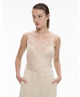 Witchery - Silk Satin Lace Camisole - Tops (Silver) Silk Satin Lace Camisole