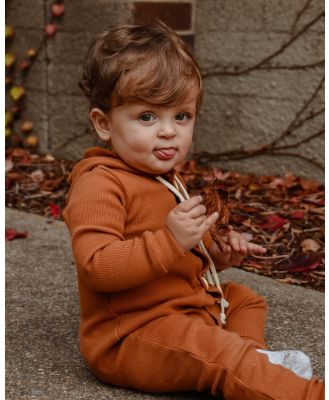 WITH LOVE FOR KIDS - Basics Thick Ribbed Hooded All In One   Babies - Longsleeve Rompers (Rust) Basics Thick Ribbed Hooded All In One - Babies