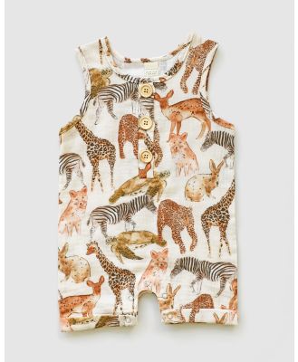 WITH LOVE FOR KIDS - COTTON MUSLIN Romper   Babies - Sleeveless (Wild Life) COTTON MUSLIN Romper - Babies