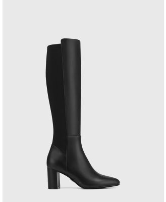 Wittner - Karrie Leather Recycled Textile Block Heel Long Boots - Knee-High Boots (Black) Karrie Leather Recycled Textile Block Heel Long Boots