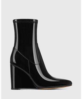 Wittner - Tonya Patent Stretch Leather Ankle Boots - Wedge Boots (Black) Tonya Patent Stretch Leather Ankle Boots