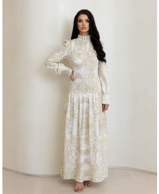 Yasmin Jay - Shirred Maxi Dress - Printed Dresses (white) Shirred Maxi Dress