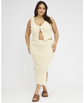 You & All - Beige Textured Knit Midi Skirt - Skirts (Neutrals) Beige Textured Knit Midi Skirt