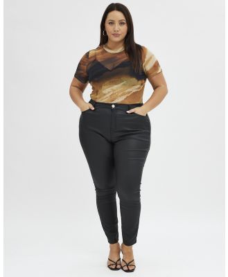You & All - Black High Rise Wet Look Jeans - High-Waisted (Black) Black High Rise Wet Look Jeans