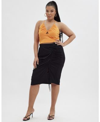 You & All - Black Jersey Ruched Split Skirt - Skirts (black) Black Jersey Ruched Split Skirt