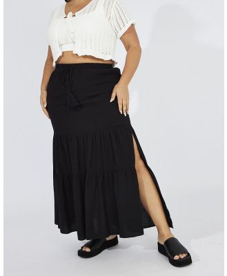 You & All - Black Maxi Skirt Tassel Tie Side Splits - Skirts (Black) Black Maxi Skirt Tassel Tie Side Splits