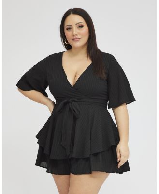 You & All - Black Ruffle Playsuit Short Sleeve Wrap Front - Jumpsuits & Playsuits (Black) Black Ruffle Playsuit Short Sleeve Wrap Front