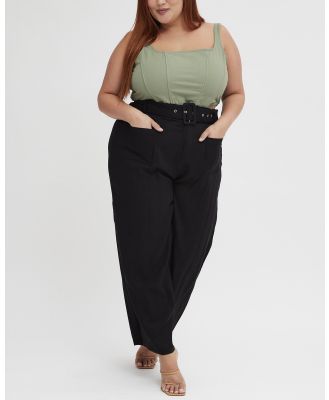 You & All - Black Wide Leg Linen Blend With Beltloops Belted Pant - Pants (Black) Black Wide Leg Linen Blend With Beltloops Belted Pant