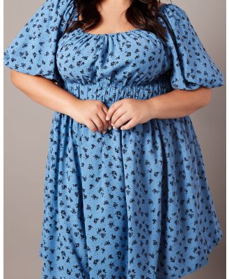 You & All - Blue Ditsy Puff Skater Dress - Dresses (Blue) Blue Ditsy Puff Skater Dress
