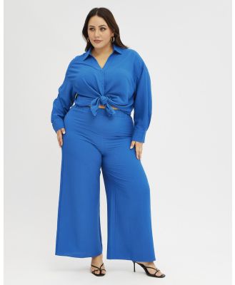 You & All - Blue Wide leg Pants Crinkle Texture - Pants (Blue) Blue Wide leg Pants Crinkle Texture