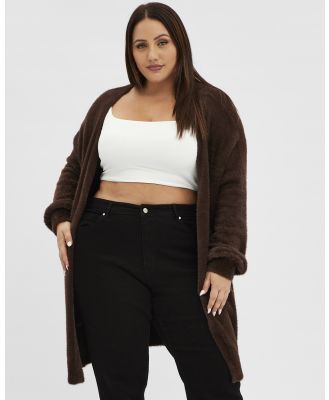 You & All - Brown Fluffy Longline Cardigan - Jumpers & Cardigans (Brown) Brown Fluffy Longline Cardigan